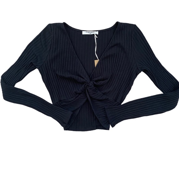 Project Social T Blanca twist front crop top black 48 - Picture 3 of 3